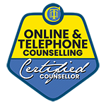 Certified Online and Telephone Counselling badge showing professional accreditation for June Reid Counselling.